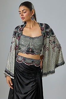 Black Satin Drawstring Skirt Set
