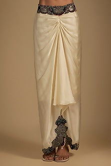 Ivory Georgette Sequin Hand Embroidered Fringed Cape Set