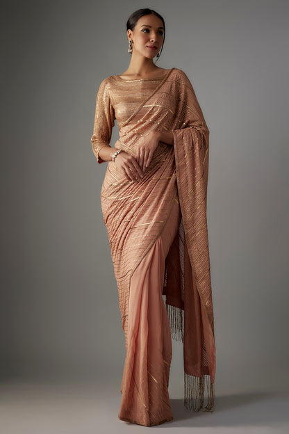 Kadambari Pink Chiffon Sequins Embroidered Saree Set