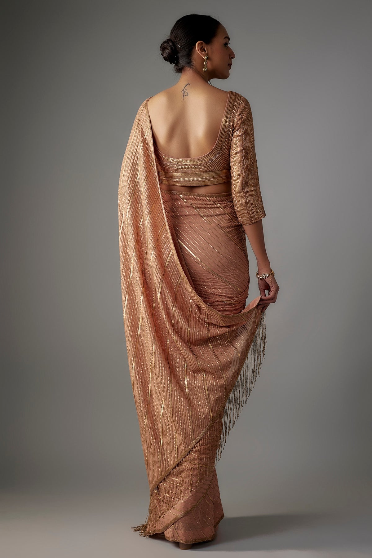 Kadambari Pink Chiffon Sequins Embroidered Saree Set