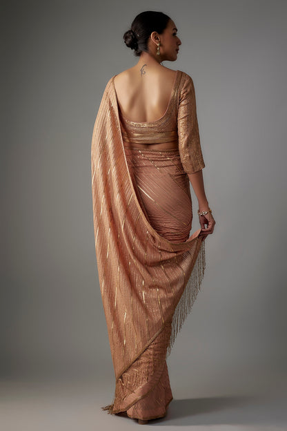 Kadambari Pink Chiffon Sequins Embroidered Saree Set