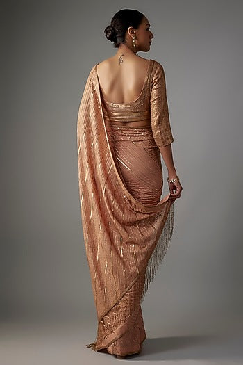 Kadambari Pink Chiffon Sequins Embroidered Saree Set