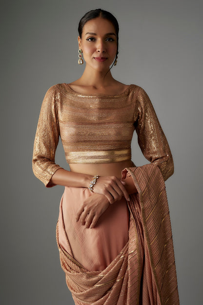 Kadambari Pink Chiffon Sequins Embroidered Saree Set