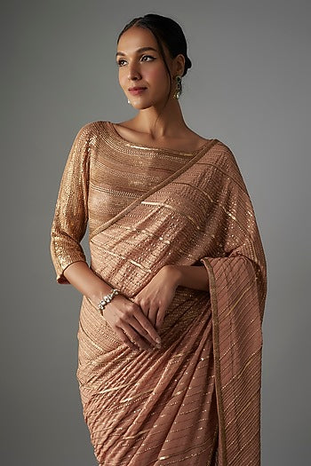 Kadambari Pink Chiffon Sequins Embroidered Saree Set