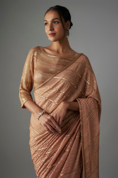 Kadambari Pink Chiffon Sequins Embroidered Saree Set