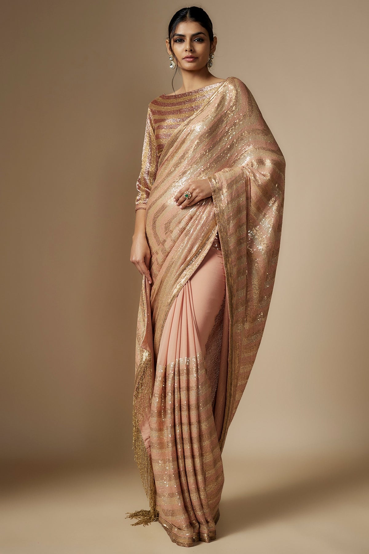 Kadambari Pink Chiffon Sequins Embroidered Saree Set