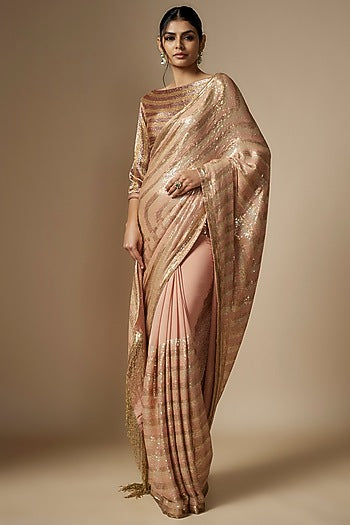 Kadambari Pink Chiffon Sequins Embroidered Saree Set