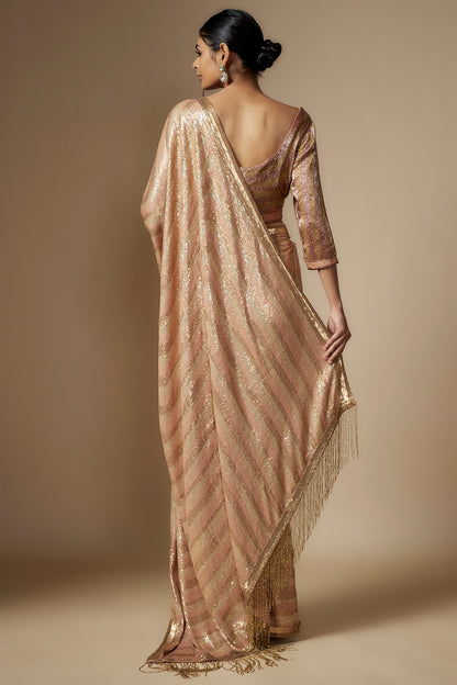 Kadambari Pink Chiffon Sequins Embroidered Saree Set