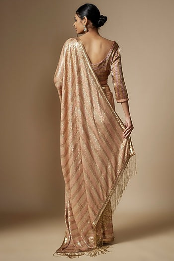 Kadambari Pink Chiffon Sequins Embroidered Saree Set