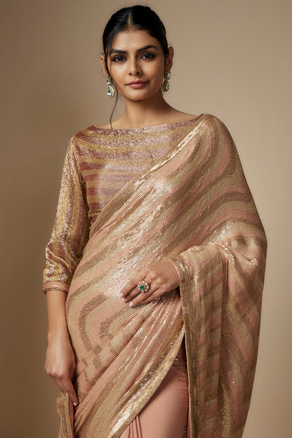 Kadambari Pink Chiffon Sequins Embroidered Saree Set