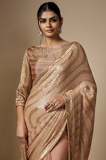 Kadambari Pink Chiffon Sequins Embroidered Saree Set