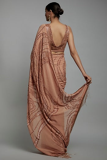 Kadambari Pink Chiffon Sequins Embroidered Saree Set