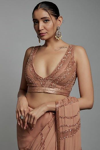 Kadambari Pink Chiffon Sequins Embroidered Saree Set