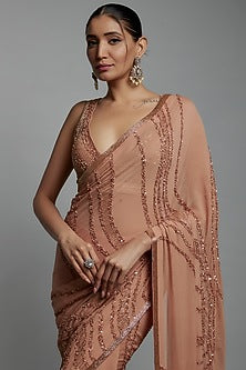 Kadambari Pink Chiffon Sequins Embroidered Saree Set