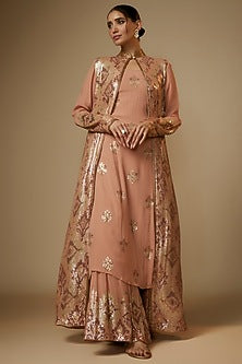 Kadambari Pink Chiffon Sequins Embroidered Jacket Set