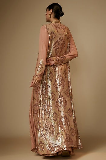 Kadambari Pink Chiffon Sequins Embroidered Jacket Set