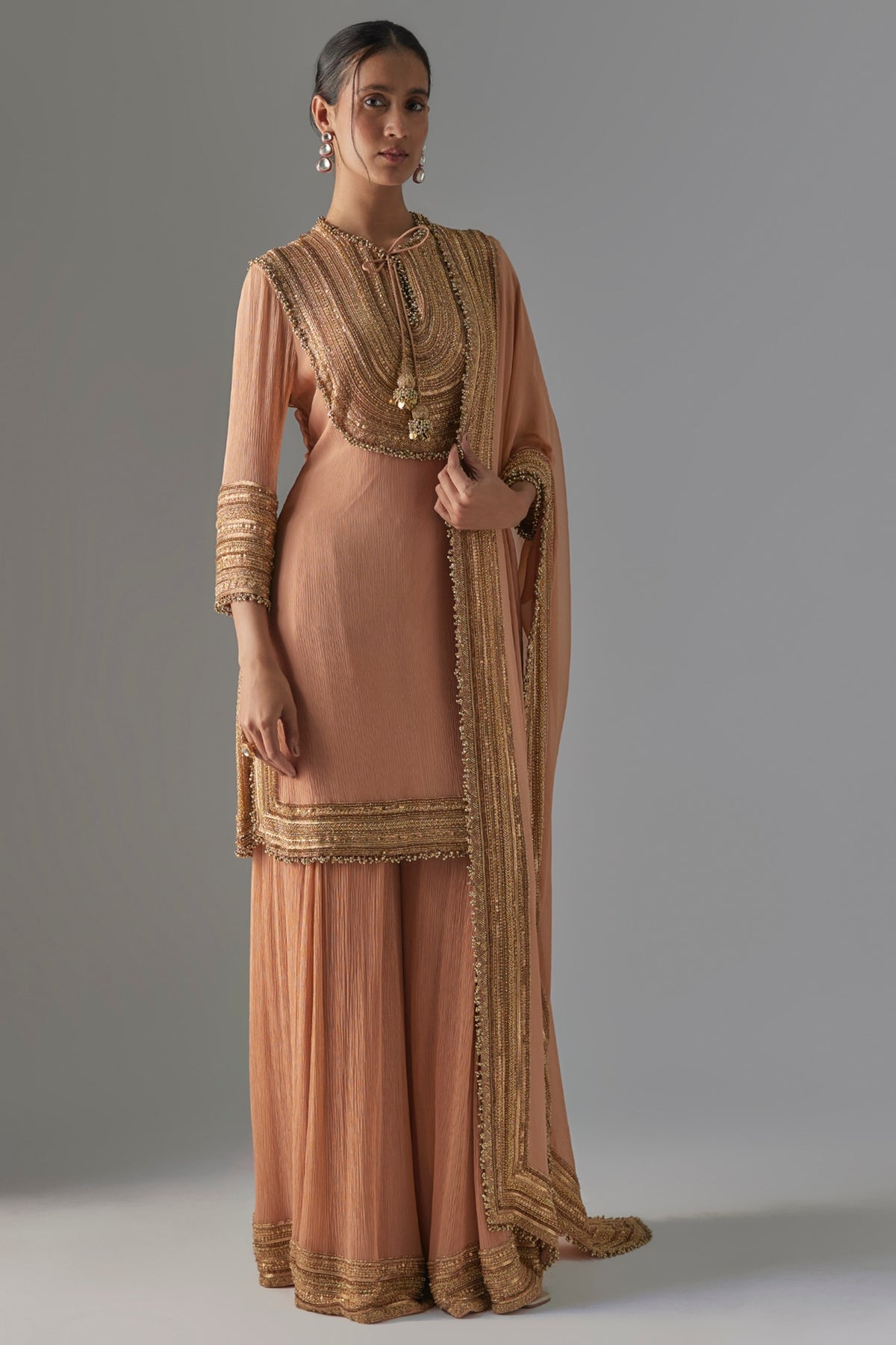 Kadambari Pink Chiffon Sequins Embroidered Sharara Set
