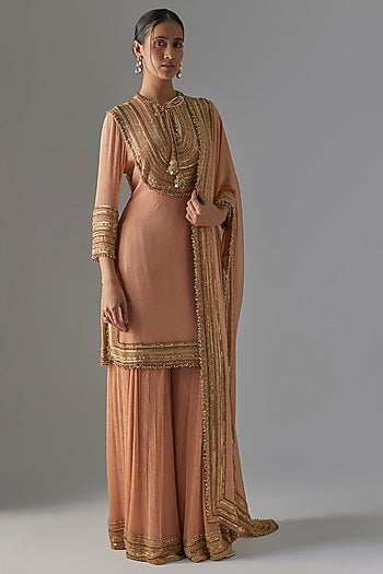 Kadambari Pink Chiffon Sequins Embroidered Sharara Set