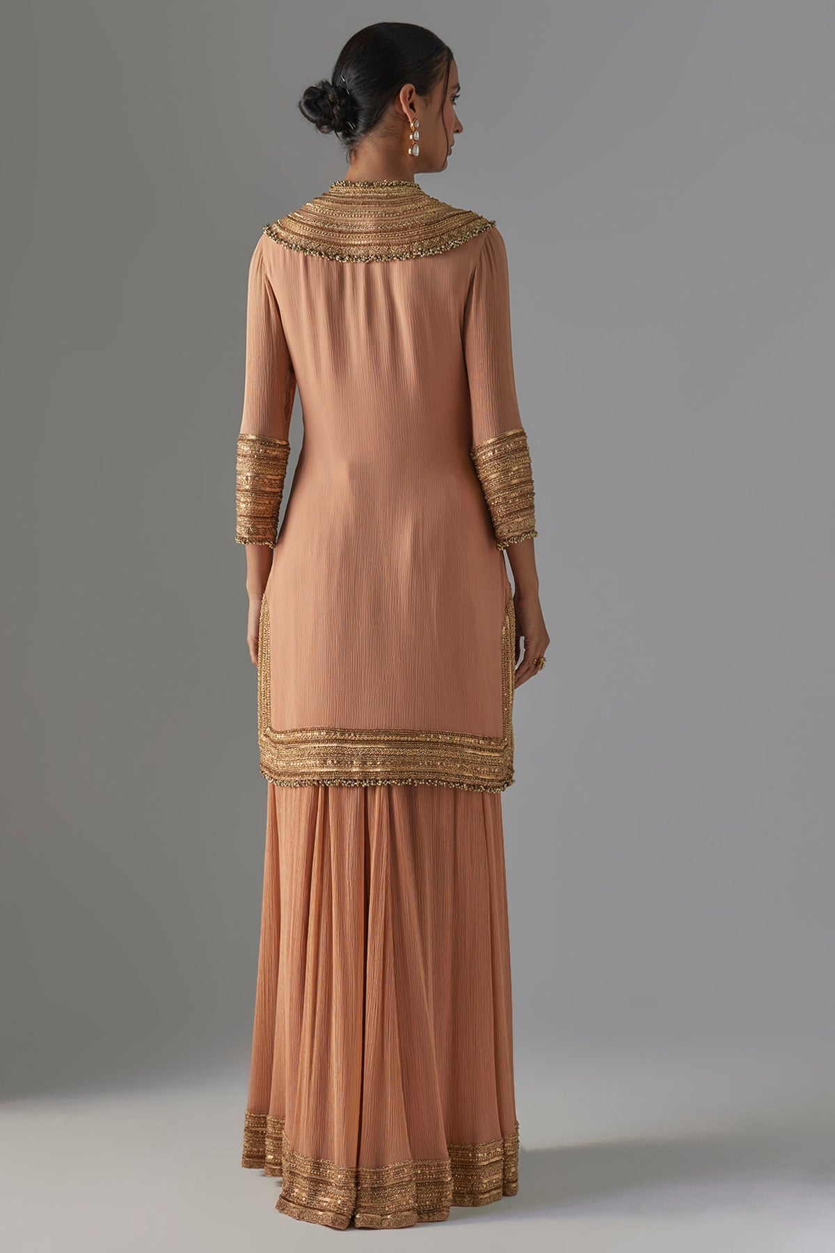 Kadambari Pink Chiffon Sequins Embroidered Sharara Set