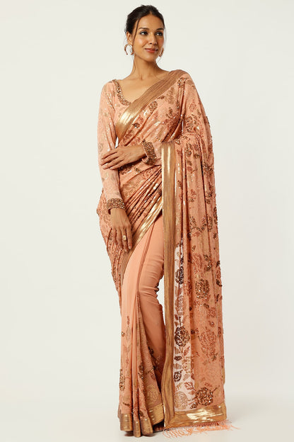 KADAMBARI Pink Embroidered Saree Set