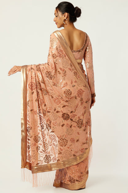 KADAMBARI Pink Embroidered Saree Set