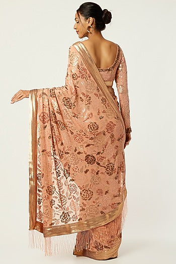 KADAMBARI Pink Embroidered Saree Set