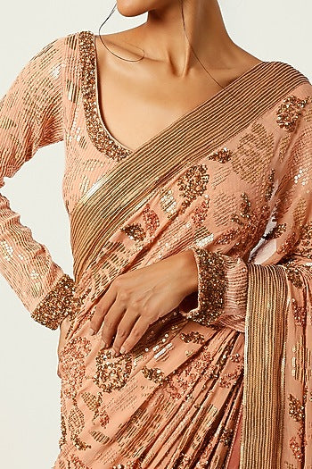 KADAMBARI Pink Embroidered Saree Set