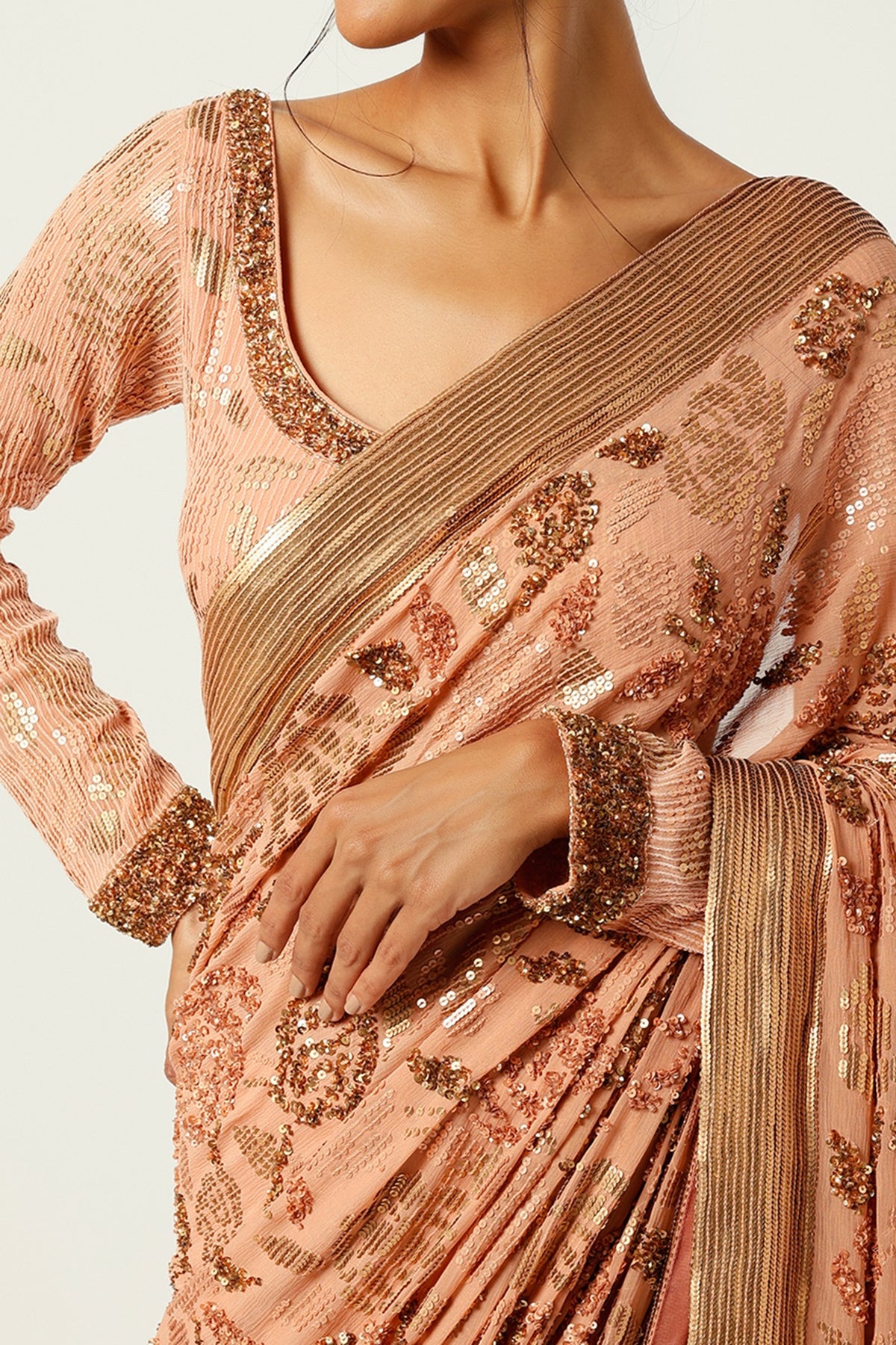 KADAMBARI Pink Embroidered Saree Set
