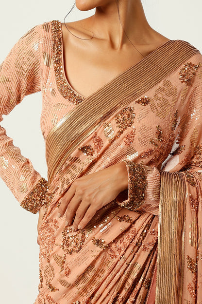 KADAMBARI Pink Embroidered Saree Set