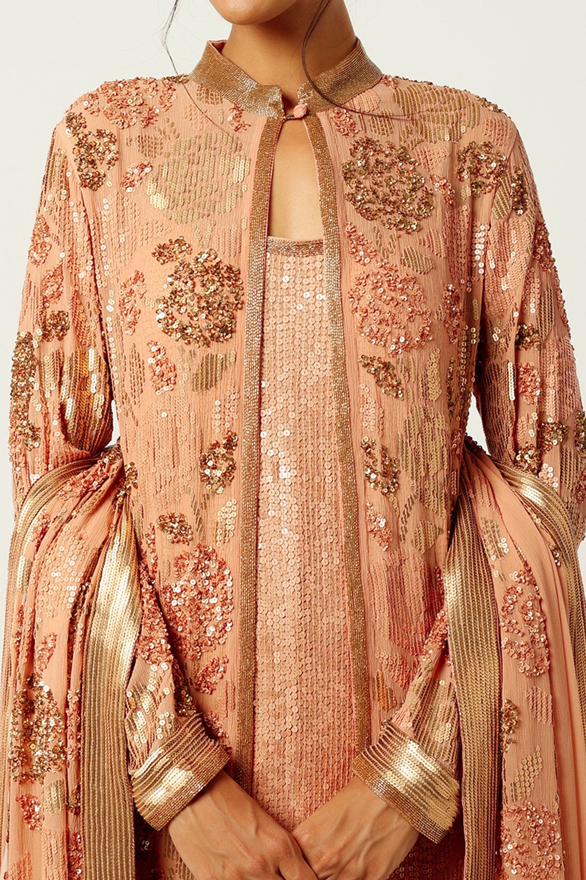 Kadambari Pink Chiffon Embroidered Sharara Set