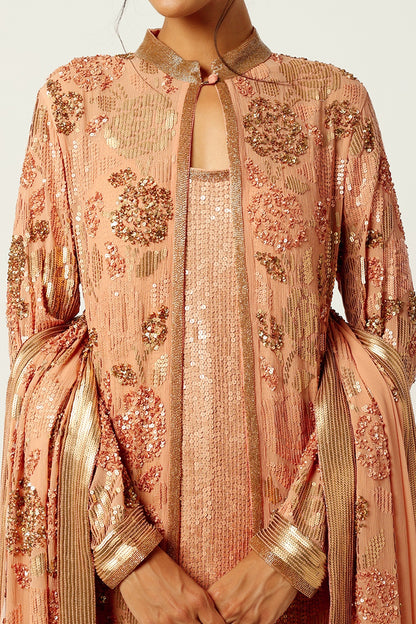 Kadambari Pink Chiffon Embroidered Sharara Set