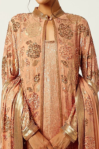 Kadambari Pink Chiffon Embroidered Sharara Set