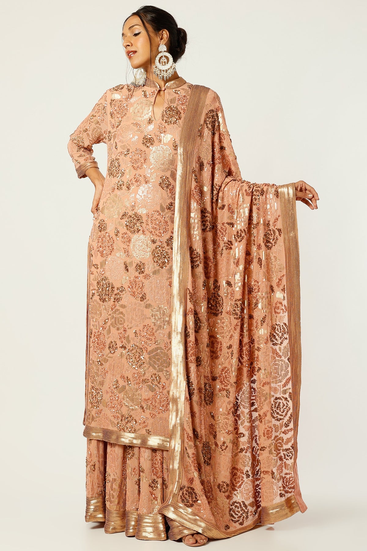 Kadambari Pink Sharara Set With Embroidery