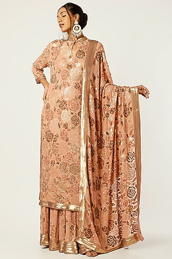 Kadambari Pink Sharara Set With Embroidery