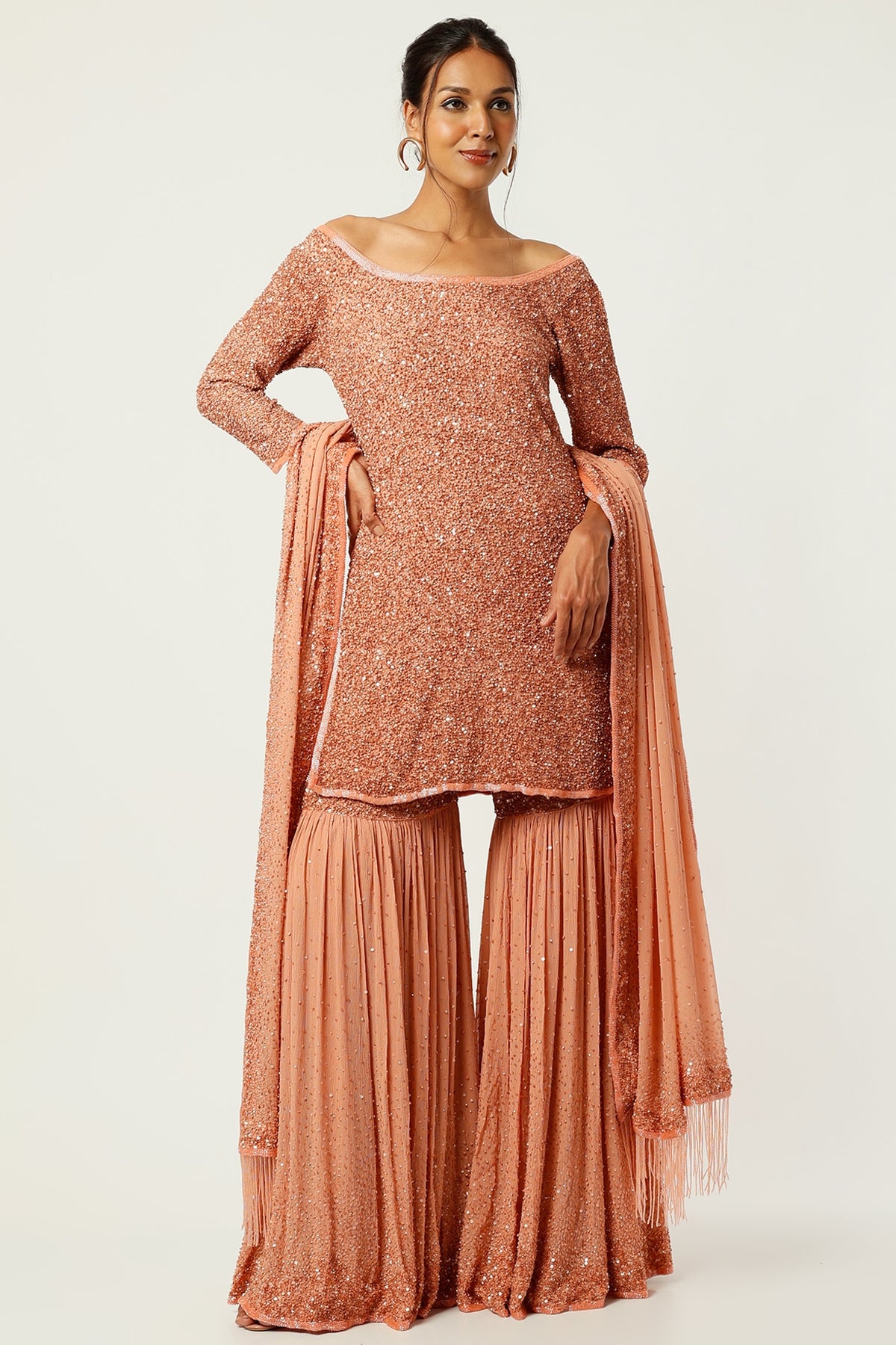 Kadambari Pink Sequins Embroidered Sharara Set