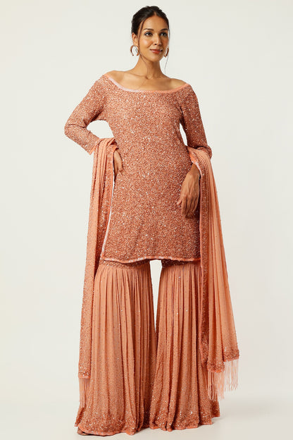 Kadambari Pink Sequins Embroidered Sharara Set