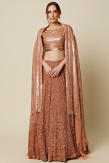Kadambari Pink Silk Chiffon Lehenga Set