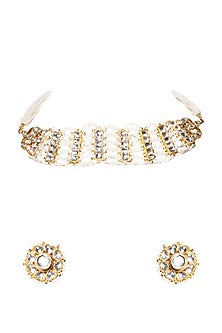 Gold Finish Pearls Necklace Set