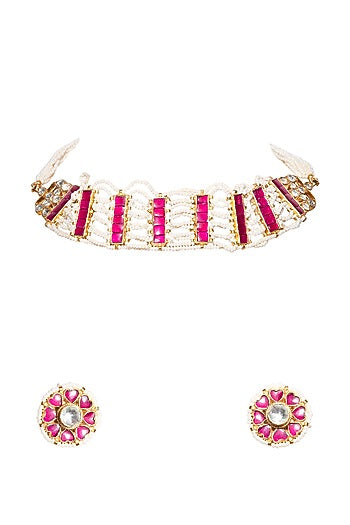 Gold Finish Kundan Choker Necklace Set
