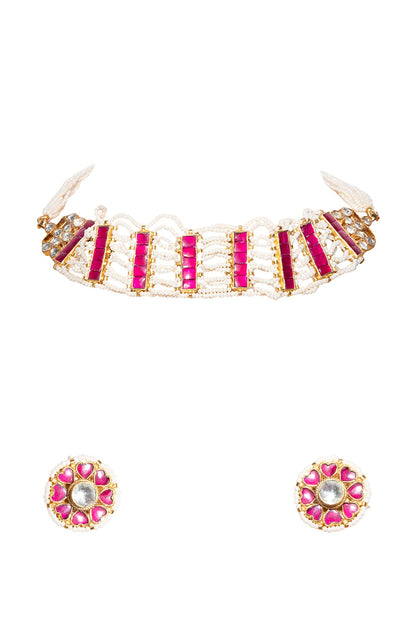 Gold Finish Kundan Choker Necklace Set