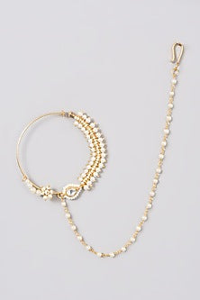 Gold Finish Nose Ring With Pearls