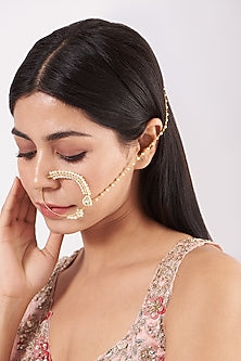 Gold Finish Nose Ring With Pearls