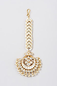 Gold Finish Pearl & Kundan Polki Maangtikka
