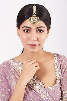 Gold Finish Pearl & Kundan Polki Maangtikka