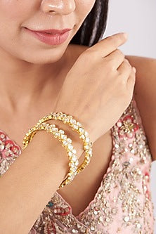 Micro Gold Finish Kundan Polki Bangles (Set of 2)
