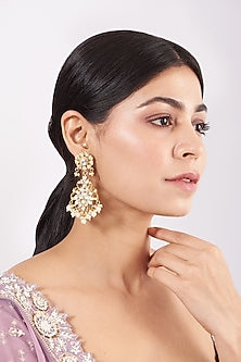 Gold Finish Kundan Polki Earrings