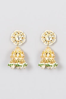 Gold Finish Kundan Polki & Pearl Jhumka Earrings