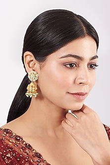Gold Finish Kundan Polki & Pearl Jhumka Earrings