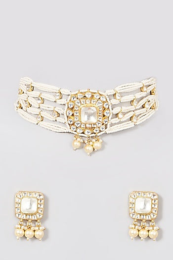 Gold Finish Pearl Choker Necklace Set