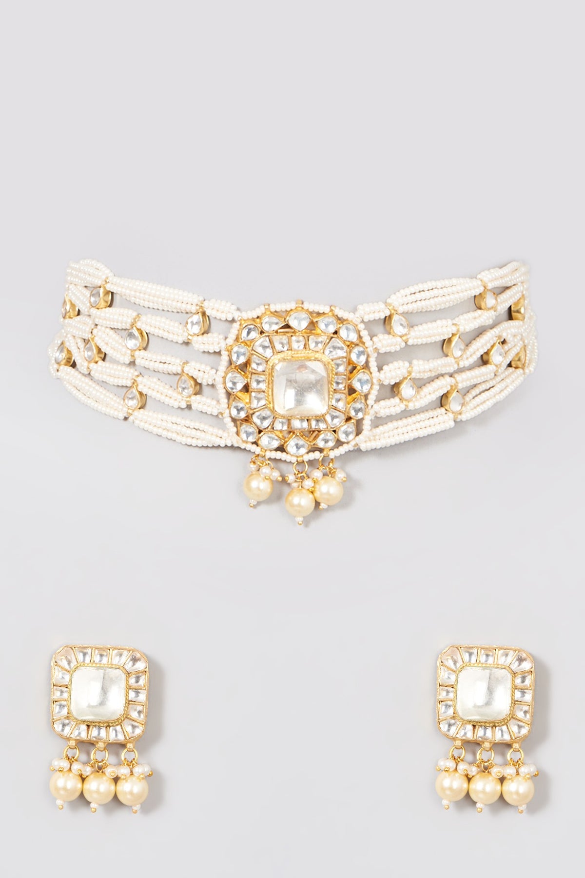 Gold Finish Pearl Choker Necklace Set